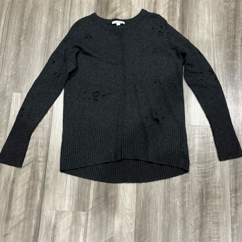 Autumn Cashmere Distressed Gray Sweater Women’s S – Ribbed Hem Italian Yarn Wool